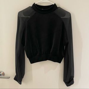 Oak + Fort Sheer Mockneck Velvet Top, Black